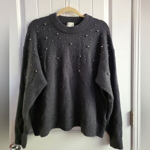 H&M Charcoal Gray Pewter Pearl Sweater Sz XXL